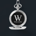 Montre Monogramme et nom personnalisés classiques<br><div class="desc">Monogramme personnalisé et cadeau de nom caractéristiques monogramme personnalisé et nom en blanc classique style de police serif sur arrière - plan noir. Idéal pour des vacances,  des réunions de famille et des occasions spéciales.</div>