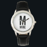 Montre Monogramme et nom personnalisés modernes<br><div class="desc">Design Monogram moderne avec monogramme personnalisé et nom dans le style de police sans serif moderne en gras. Un cadeau parfait pour papa, mari, petit ami, garçons et plus</div>