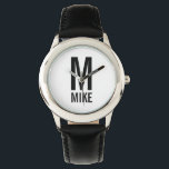 Montre Monogramme et nom personnalisés modernes<br><div class="desc">Design Monogram moderne avec monogramme personnalisé et nom dans le style de police sans serif moderne en gras. Un cadeau parfait pour papa, mari, petit ami, garçons et plus</div>