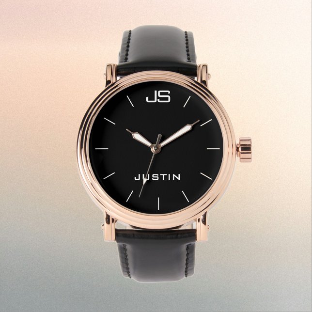 Montre Monogramme et nom Rose Gold bracelet de bande noir (Créateur téléchargé)