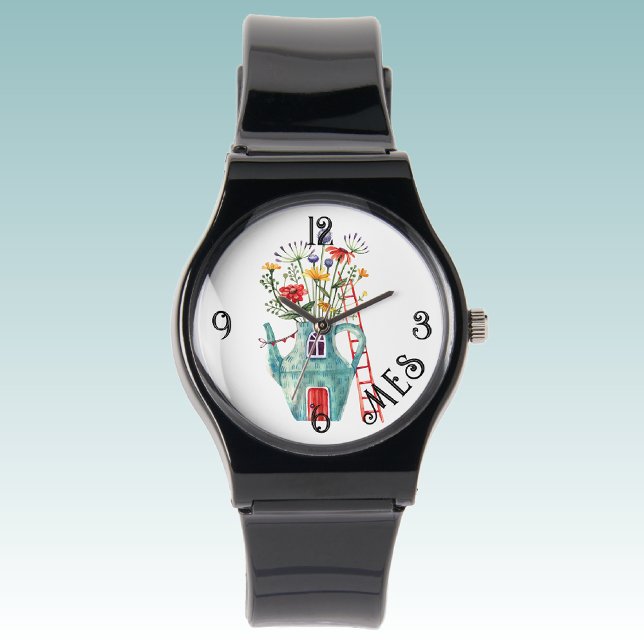 Montre Monogramme, Fairytale Cottage Black Silicone Strap (Créateur téléchargé)