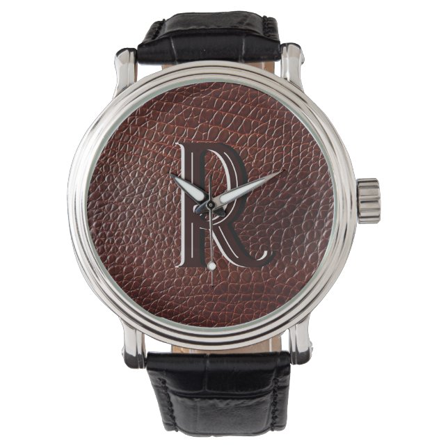 Montre Monogramme Faux Cuir Brown Embossé (devant)