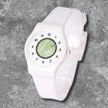 Montre Monogramme femmes Monographie de tennis Bracelet e<br><div class="desc">Personnalisez cette montre sportive moderne avec un graphisme légèrement grunge de balle de tennis vert au centre et des accents noirs et blancs. Il suffit de modifier les lettres dans l'éditeur Zazzle facile. Beaucoup d'autres options de lunettes et de style de bande disponibles à choisir pour customiser plus loin pour...</div>