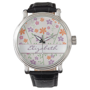 Montre Monogramme floral chic de conception de motif