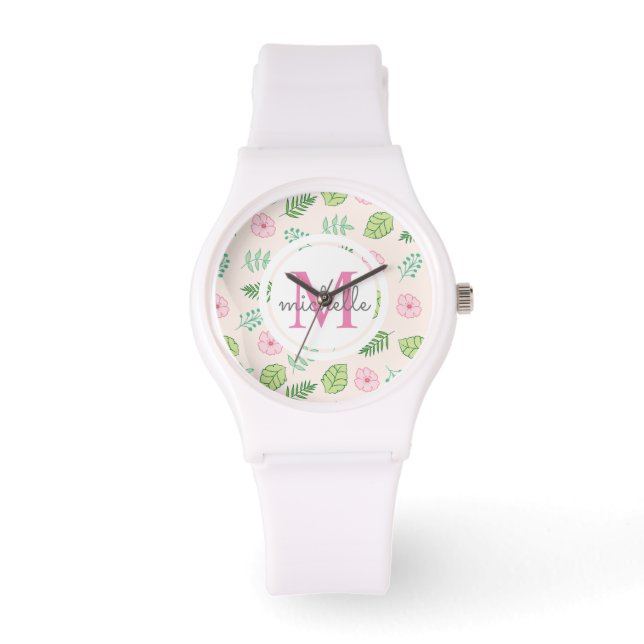 Montre Monogramme floral chic moderne (Recto)
