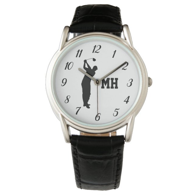 Montre Monogramme Golfer Noir Golf Élégant Moderne (devant)