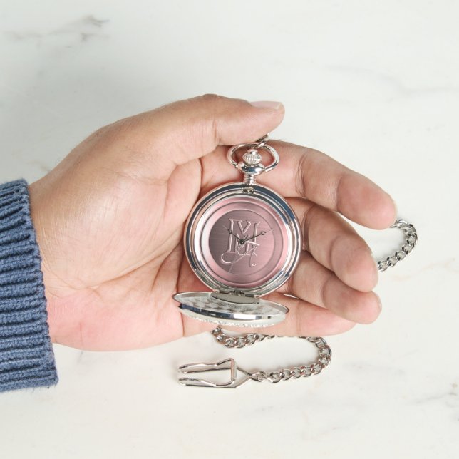 Montre Monogramme Gravé Acier Rose Métallisé (main)