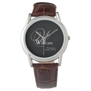 Montre Monogramme Gris Classique, Blanc sur Noir Garçon d