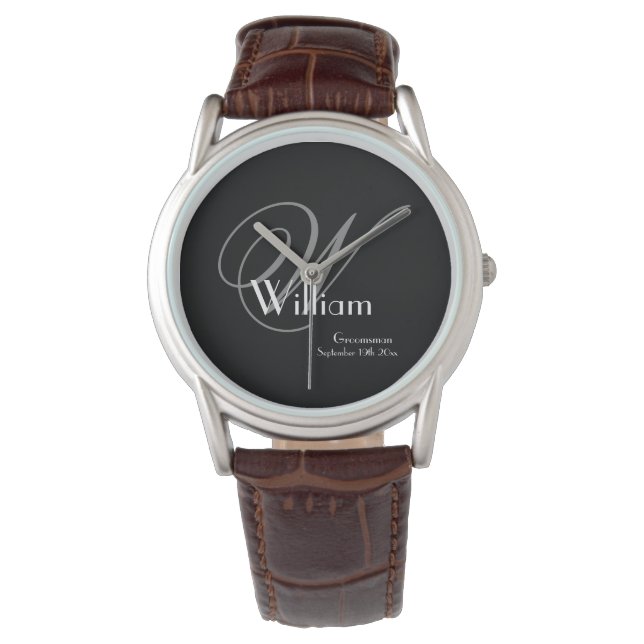 Montre Monogramme Gris Classique, Blanc sur Noir Garçon d (devant)