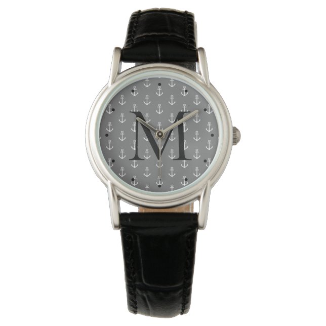 Montre Monogramme gris et blanc nautique d'Ancre (devant)