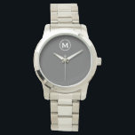 Montre Monogramme gris minimaliste moderne<br><div class="desc">Monogramme minimaliste moderne Monogramme gris Emblème blanc classique Type de bloc Monogramme Gris solide Arrière - plan</div>