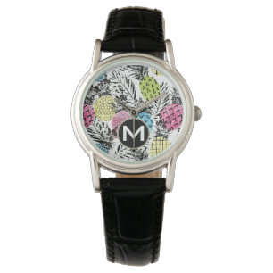 Montre Monogramme grunge des paumes d'ananas