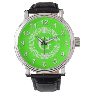 Montre Monogramme initial du cadre de ligne clé grecque v