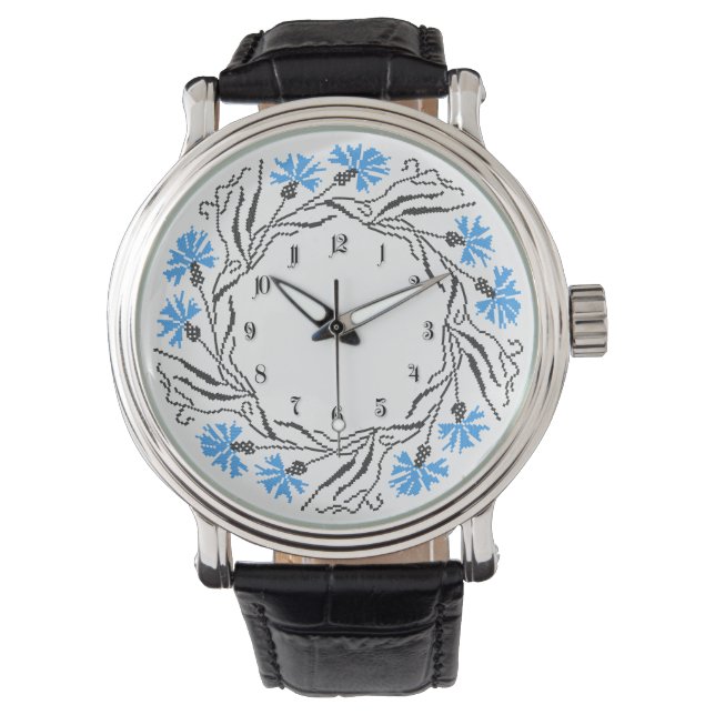 Montre Monogramme initial du cercle de Cornflower de poin (devant)