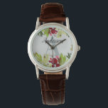 Montre monogramme initial floral du feuillage aquarelle<br><div class="desc">Aquarelle feuillage floral initial monogramme personnalisé design. Idéal pour anniversaire,  Noël,  remise de diplômes,  mariage ou toute célébration.</div>
