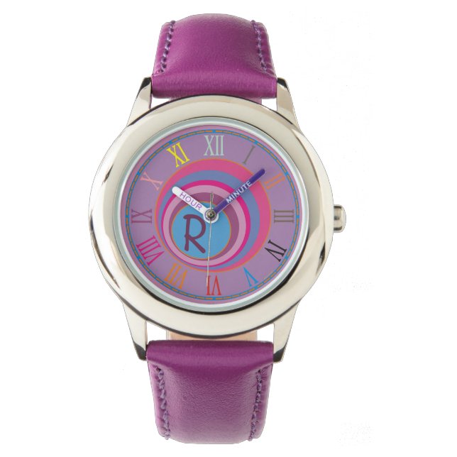 Montre Monogramme initial Purple Rose Bleu Horloge Art Gi (devant)