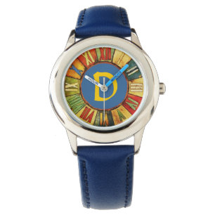 MONTRE MONOGRAMME JAUNE BLEU TEMPS COLORÉ