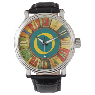 MONTRE MONOGRAMME JAUNE BLEU TEMPS COLORÉ