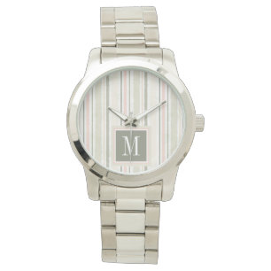 Montre Monogramme la joie des rayures d'aquarelle du
