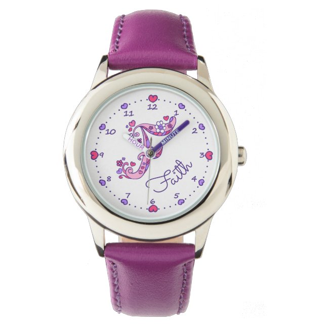Montre Monogramme lettre F filles personnalisées nom mont (devant)
