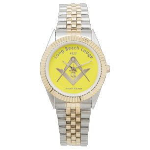 Montre Monogramme maçonnique classique jaune et bleu