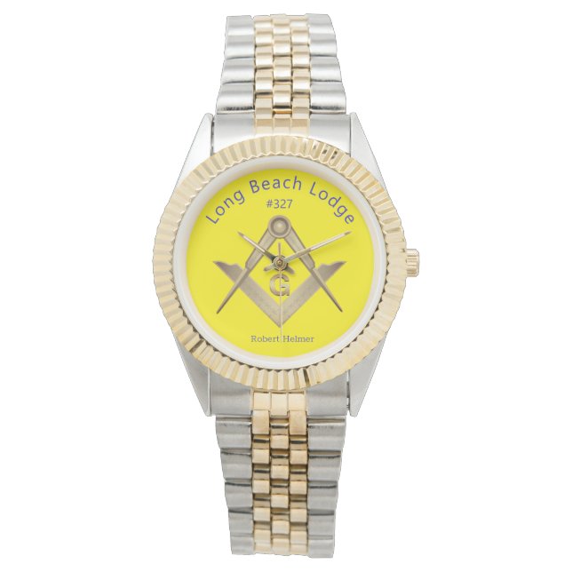 Montre Monogramme maçonnique classique jaune et bleu (devant)