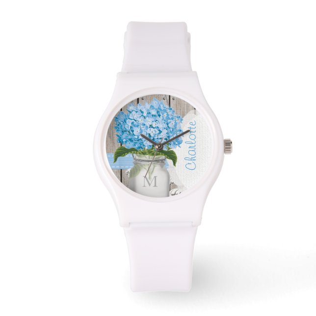 Montre Monogramme Mason Jar Blue Hydrangea (Recto)