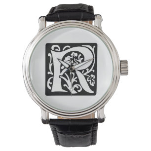 Montre Monogramme médiéval de la lettre R noir et blanc
