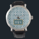 Montre Monogramme | Motif bleu Amadora<br><div class="desc">A geometric pattern made in a trbal. Artist : Wild Apple Portfolio</div>