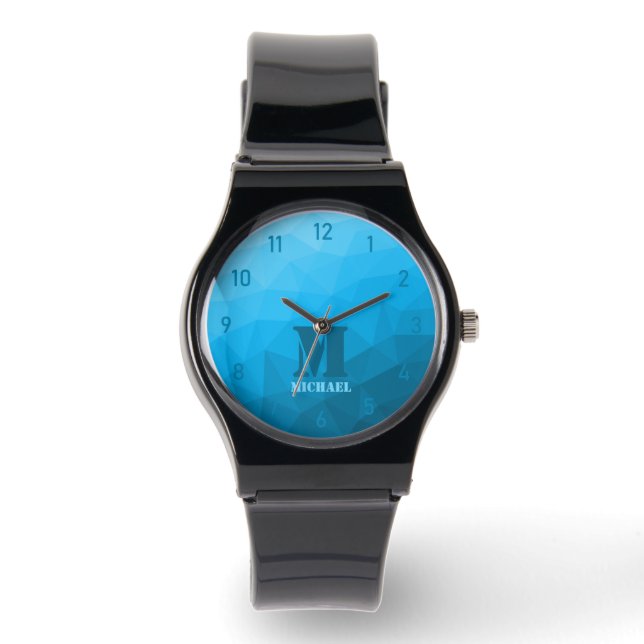 Montre Monogramme motif cyan bleu géométrique (Recto)