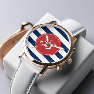 Montre Monogramme Motif de la Marine bleu et rouge