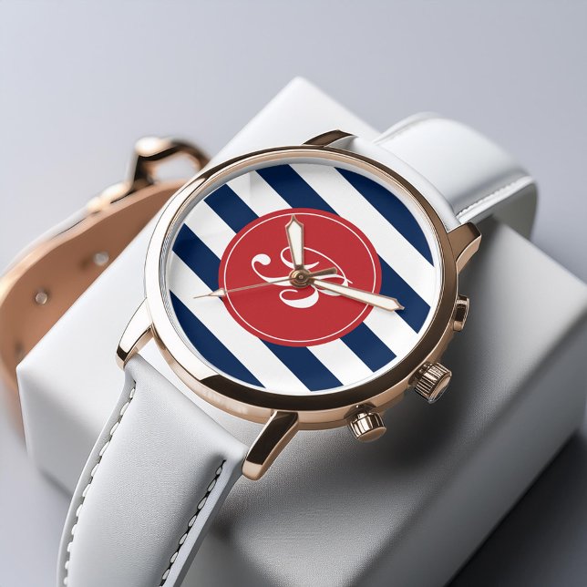 Montre Monogramme Motif de la Marine bleu et rouge (Créateur téléchargé)