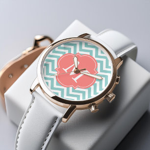 Montre Monogramme Motif de la menthe et du corail