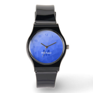 Montre Monogramme motif de maillage géométrique bleu fonc