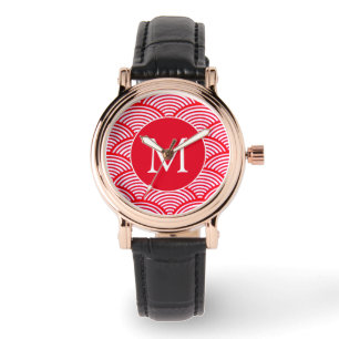 Montre Monogramme Motif de pétoncle rouge et blanc