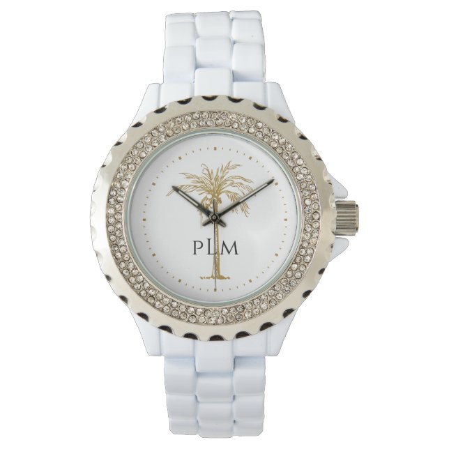 Montre Monogramme noir Artistic Tropical Golden Palm Tree (devant)