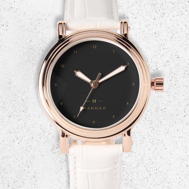 Montre Monogramme Noir | Élégant minimaliste moderne (Créateur téléchargé)