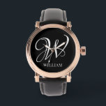 Montre Monogramme noir élégant personnalisé initial<br><div class="desc">Monogramme original personnalisé simple dans la typographie moderne. Un cadeau personnalisé parfait avec une touche personnelle</div>