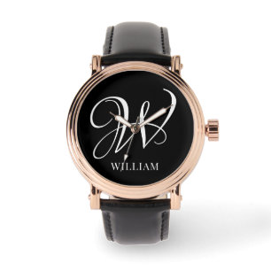 Montre Monogramme noir élégant personnalisé initial