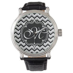 Montre Monogramme noir et blanc moderne de zigzag de