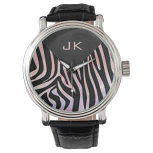Montre Monogramme noir et rose Zebra