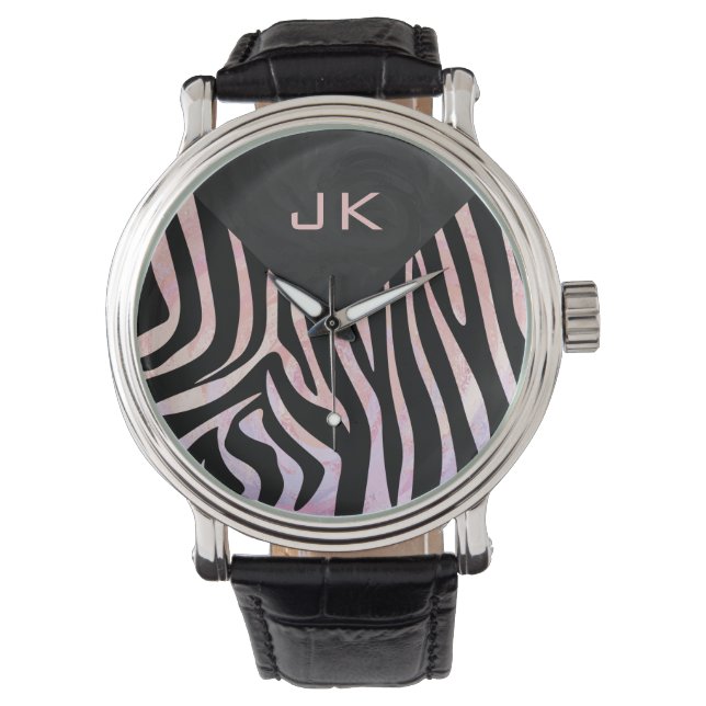 Montre Monogramme noir et rose Zebra (devant)