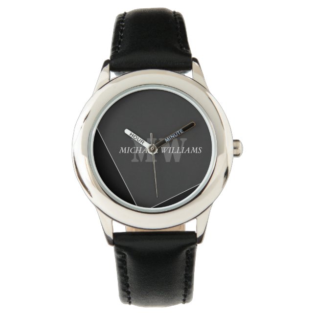 Montre Monogramme noir gris artistique moderne (devant)