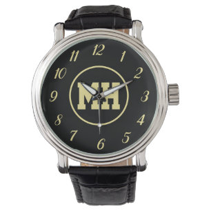 Montre Monogramme Noir Or Élégant Moderne Initiale