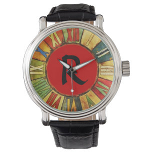 MONTRE MONOGRAMME NOIR ROUGE EN TEMPS COLORÉ