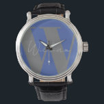 Montre Monogramme nom bleu gris élégant design cadeau mod<br><div class="desc">Monogramme nom bleu gris élégant design cadeau moderne minimaliste pour papa mari frère ou petit ami montre hommes Facile à être personnalisée. nom personnel Style de police,  taille et couleurs peuvent être changés. Éléments correspondants disponibles.</div>