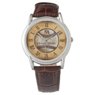 Montre Monogramme, nom Vintage Look Baseball Wrist Watch