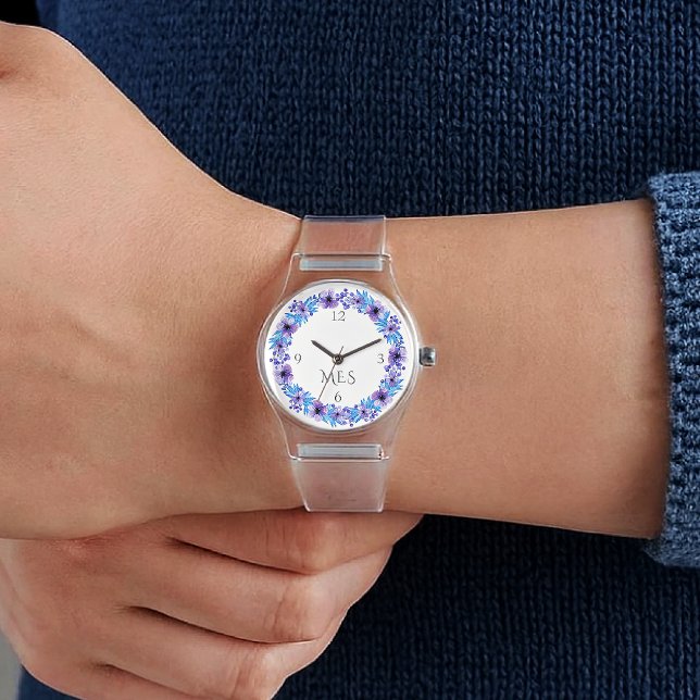 Montre Monogramme, Pensées Violet et Bleu Silicone Transp (Créateur téléchargé)