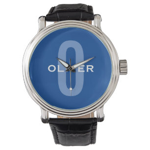 Montre Monogramme personnalisé bleu blanc nom