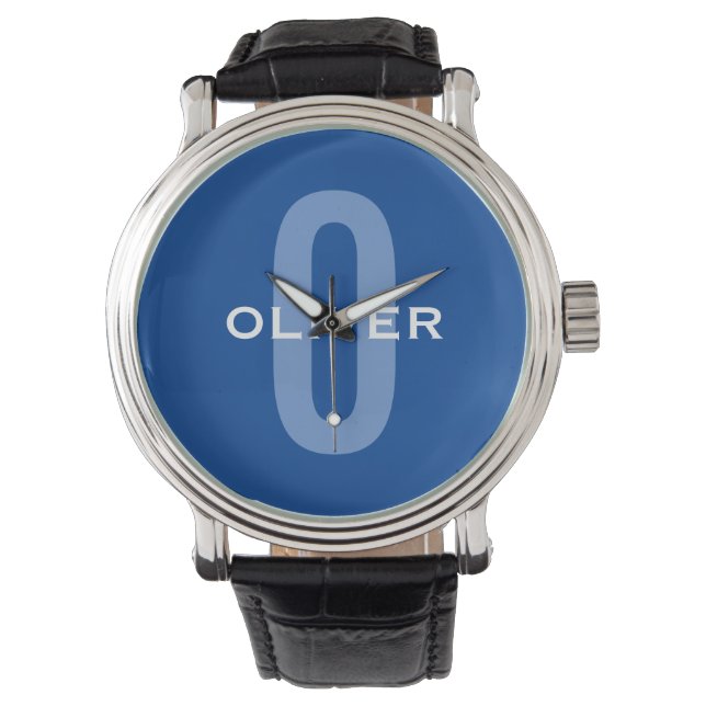 Montre Monogramme personnalisé bleu blanc nom (devant)